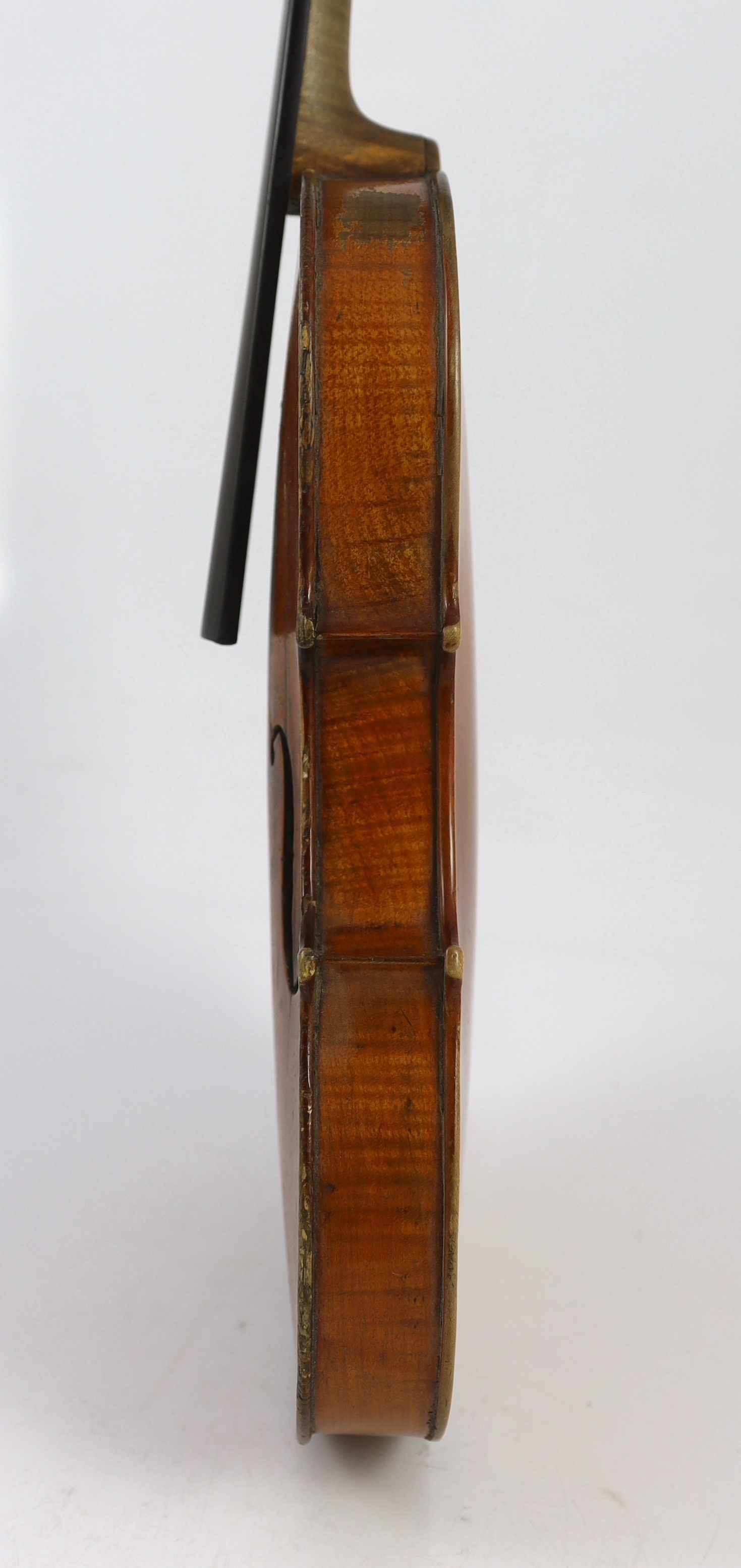 A 19th century French single back violin, length of back 36.2cm